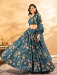 Blue Printed Heavy Airtex Chinon Lehenga Set