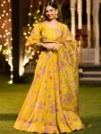 Yellow Printed Heavy Airtex Chinon Lehenga Set