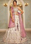 Cream & Purple Viscose Embroidered Designer Lehenga Choli