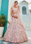 Grey Floral Embroiderey Multi-Sequins, Mirror and thread Embroidered Net Semi-Stitched Lehenga Choli