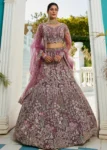 Lavender Semi-Stitched Net Lehenga Choli with Zarkan & Mirror Embroidery and Multi-Color Sequin Work