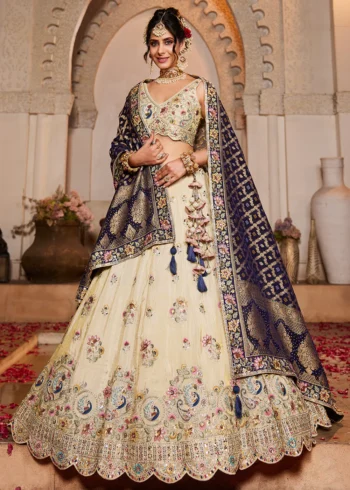 Navy Blue Color Tissue Fabric Sequinse embroidery Semi-Stitched Lehenga choli & Dupatta.