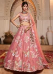 Pink Net Fabric Sequinse embroidery Semi-Stitched Lehenga choli & Dupatta