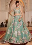 Seagreen Net Fabric Sequinse embroidery Semi-Stitched Lehenga choli & Dupatta