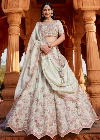 Limegreen Color Tissue Fabric Sequinse embroidery Semi-Stitched Lehenga choli & Dupatta