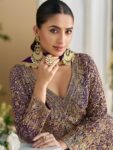 Purple color Heavy Embroidered Wedding Wear Palazzo Suit.