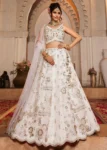 Off White Color Tissue Fabric Sequinse embroidery Semi-Stitched Lehenga choli & Dupatta.