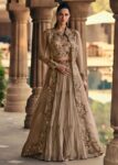 Golden Georgette Multi-Thread Embroidered Bustier-Skirt with Cape 3-Piece Set.