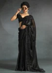 Gleaming Black color Two Tone Satin Silk Designer Partywear Saree With Cutdana Work