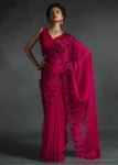 Gleaming Pink color Two Tone Satin Silk Designer Partywear Saree With Cutdana Work