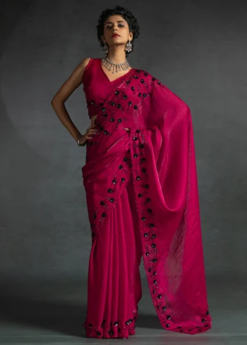 Gleaming Pink color Two Tone Satin Silk Designer Partywear Saree With Cutdana Work