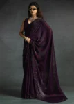 Gleaming Purple color Two Tone Satin Silk Designer Partywear Saree With Cutdana Work