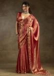 Red Two Tone Silk Zarkan Work Embroidered Designer Party Wear Saree