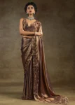Golden Color Two Tone Silk Zarkan Work Embroidered Designer Party Wear Saree