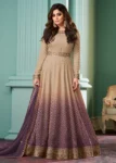 Beige & Purple Belt Premium Georgette Anarkali Style Gown.