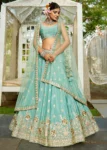 Seagreen Chiffon Fabric Sequinse embroidery Semi-Stitched Lehenga choli.