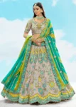 Ash Grey Fancy Silk Fibre Heavy Embroidered Bridal Lehenga Choli Set.