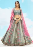 Grey Fancy Silk Fibre Heavy Embroidered Bridal Lehenga Choli Set.