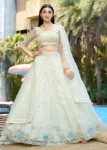 White Pure Organza Fabric Heavy embroidery Work Semi-Stitched Lehenga choli.