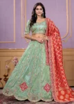 Pista Green Viscose Fabric Heavy embroidery Work Semi-Stitched Lehenga choli.