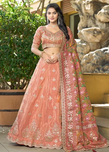 Orange Pure Viscose Semi-Stitched Lehenga Choli Set with Gota Work.