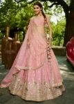 Pink Chiffon Fabric Sequinse embroidery Semi-Stitched Lehenga choli.