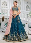 Navyblue Chiffon Fabric Sequinse embroidery Semi-Stitched Lehenga choli.