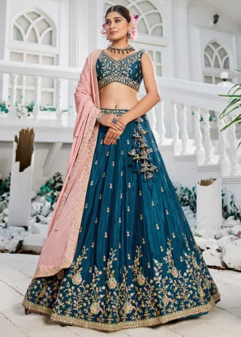 Navyblue Chiffon Fabric Sequinse embroidery Semi-Stitched Lehenga choli.