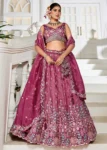 Burgandy Tissue Fabric Sequinse embroidery Semi-Stitched Lehenga choli.