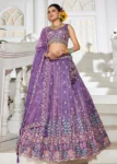 Purple Tissue Fabric Sequinse embroidery Semi-Stitched Lehenga choli.