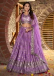 Lavender Zari Embroidery Dola Silk Festive Party Lehenga Choli