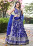 Blue Zari Embroidery Dola Silk Festive Party Lehenga Choli
