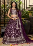 Wine Zari Embroidery Dola Silk Festive Party Lehenga Choli