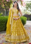 Yellow Zari Embroidery Dola Silk Festive Party Lehenga Choli